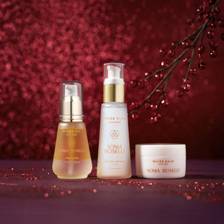 Ageless Beauty Kit on Red Holiday Background